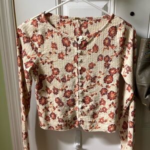 FP Movement by Free People Cream and Red Floral Long Sleeve Top
